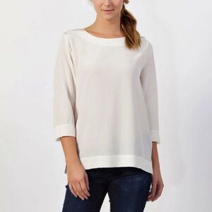 New White Lacoste Silk Blouse Three Quarter Sleeve
